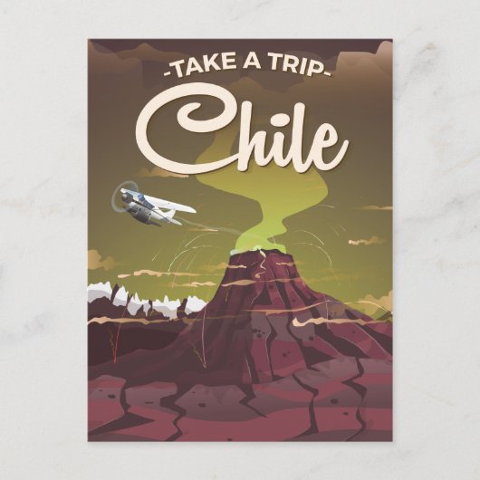チリ 火山 ビンテージ 旅行ポスター ポストカード (正面)