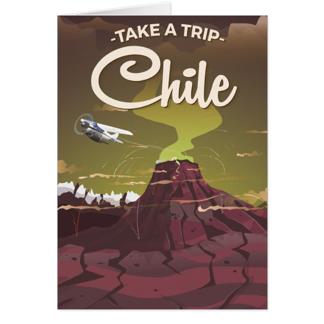 チリ 火山 ビンテージ 旅行 ポスター (正面)
