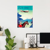 チリ、馬を持つ男、ヴィンテージ航空に飛ぶ ポスター (ホームオフィス)