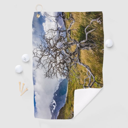 チリ、Torres del Paine、Burnt tree ゴルフタオル (インサイチュ)