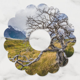 チリ、Torres del Paine、Burnt tree ワイングラスタグ