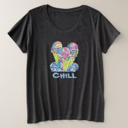 チルアイスクリームとサイズTシャツ プラスサイズTシャツ (デザイン正面)