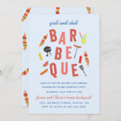 チルアンドグリルバーベキューパーティーブルー 招待状 (正面/裏面)