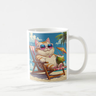 チルキャットオンザビーチバカンスおもしろいマグ コーヒーマグカップ