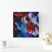 チルドインフェルノブルー赤コンテンポラリー抽象芸術アート スクエア壁時計 (ホーム)