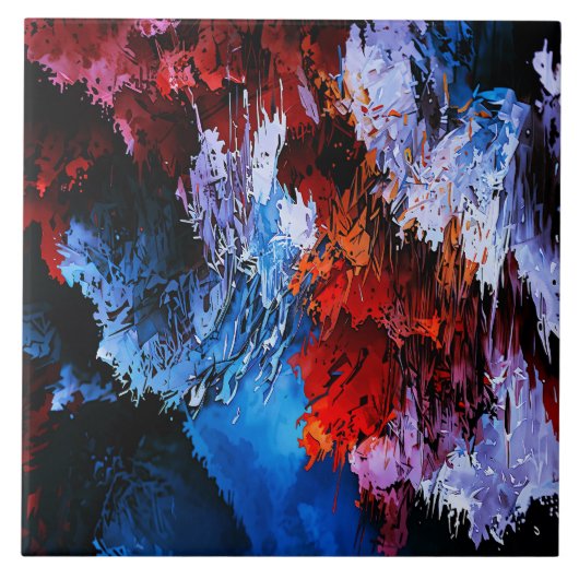 チルドインフェルノブルー赤コンテンポラリー抽象芸術アート タイル (正面)