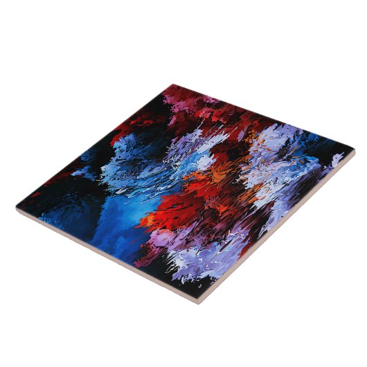 チルドインフェルノブルー赤コンテンポラリー抽象芸術アート タイル (側面)