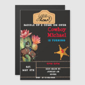 チルドルワイルドウエストサボテン誕生日ボーイ マグネット招待状 (正面/裏面)