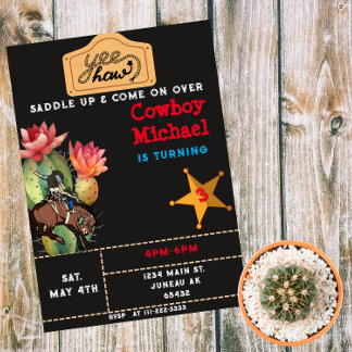 チルドルワイルドウエストサボテン誕生日ボーイ マグネット招待状