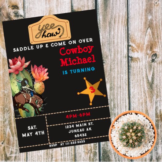 チルドルワイルドウエストサボテン誕生日ボーイ 招待状
