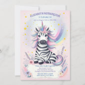 チルドレンズゼブラユニコーンレインボーバースデーパーティー 招待状 (正面)