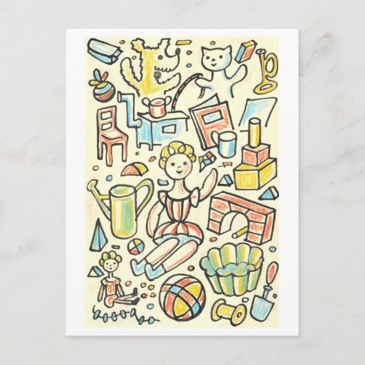 チルドレンズトイズヴィンテージイラストレーション ポストカード (正面)