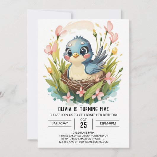 チルドレンズフォレストバード誕生日 招待状 (正面)