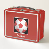 チルドレンパーソナライズされたズレッドサッカーメタルランチB メタルランチボックス (正面)