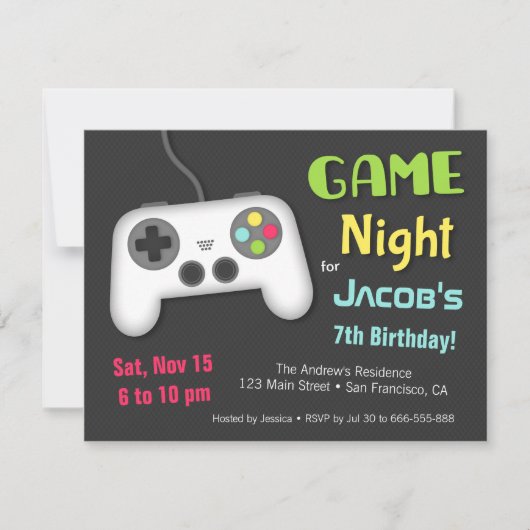 チルボーイズ ビデオゲームの夜 誕生日パーティー 招待状 (正面)