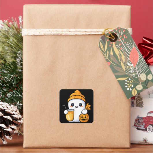 チル幽霊ウォームコーヒーコージー秋 スクエアシール (クリスマス)