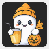 チル幽霊ウォームコーヒーコージー秋 スクエアシール (正面)