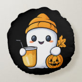 チル幽霊ウォームコーヒーコージー秋 ラウンドクッション (裏面)