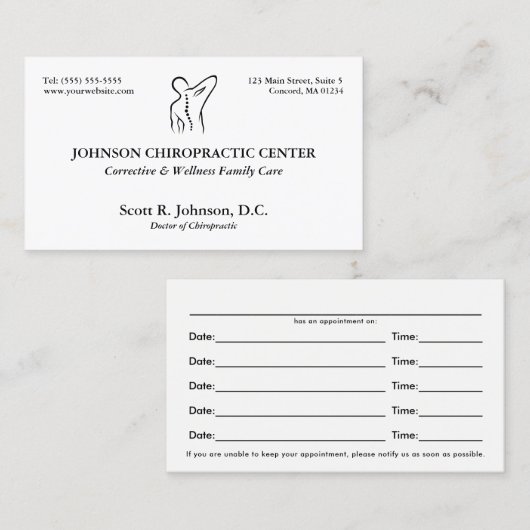 チロロ伝統的ゴカイロプラクターアポイントメント 予約カード (正面/裏面)