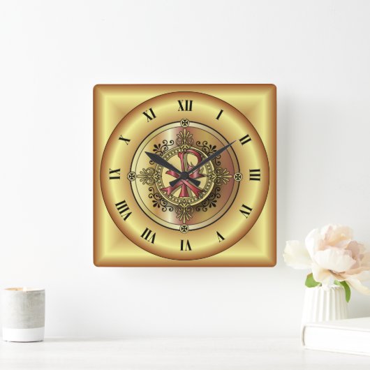 チローモノグラム~キリスト教記号P&X~ スクエア壁時計 (ホーム)