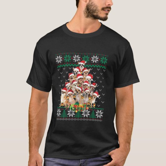 チワおもしろいフアクリスマスツリーサンタ醜いセーター Tシャツ (正面)