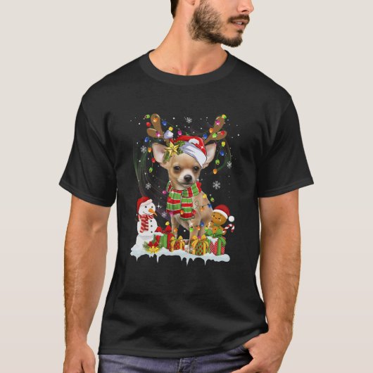 チワおもしろいホアクリスマス醜いセーター犬サンタH Tシャツ (正面)