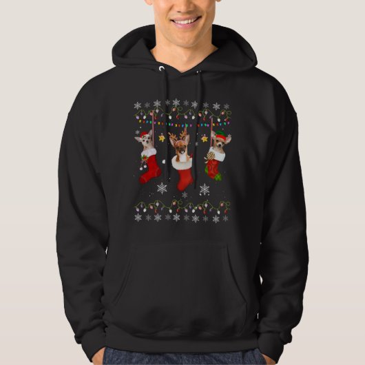 チワおもしろいホアクリスマス靴下ライトギフトドッグロー パーカ (正面)