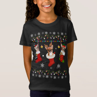 チワおもしろいホアクリスマス靴下ライトギフトドッグロー Tシャツ