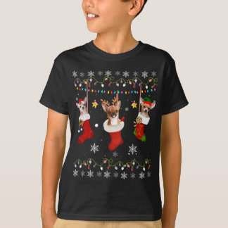 チワおもしろいホアクリスマス靴下ライトギフトドッグロー Tシャツ