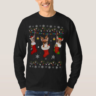 チワおもしろいホアクリスマス靴下ライトギフトドッグロー Tシャツ