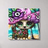 チワお洒落ホアドッグオンバケーションパームツリーズ キャンバスプリント (正面)