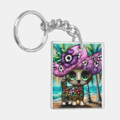 チワお洒落ホアドッグオンバケーションパームツリーズ キーホルダー (正面左)