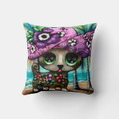 チワお洒落ホアドッグオンバケーションパームツリーズ クッション (裏面)