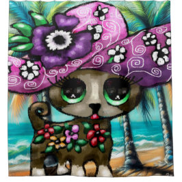 チワお洒落ホアドッグオンバケーションパームツリーズ シャワーカーテン