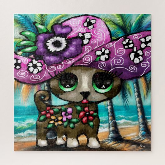 チワお洒落ホアドッグオンバケーションパームツリーズ ジグソーパズル (縦)