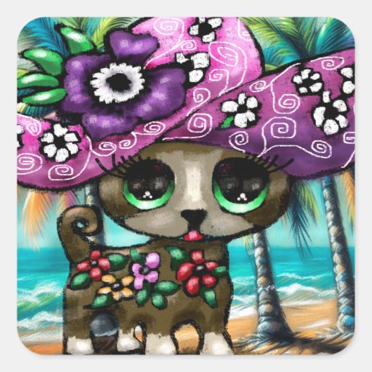 チワお洒落ホアドッグオンバケーションパームツリーズ スクエアシール (正面)