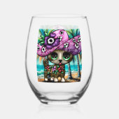 チワお洒落ホアドッグオンバケーションパームツリーズ ステムなしワイングラス (裏面)