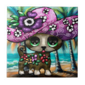 チワお洒落ホアドッグオンバケーションパームツリーズ タイル (正面)