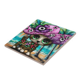 チワお洒落ホアドッグオンバケーションパームツリーズ タイル