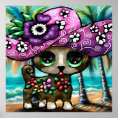 チワお洒落ホアドッグオンバケーションパームツリーズ ポスター (正面)