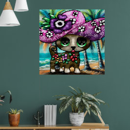 チワお洒落ホアドッグオンバケーションパームツリーズ ポスター