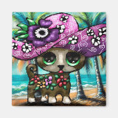 チワお洒落ホアドッグオンバケーションパームツリーズ マグネット (正面)