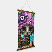 チワお洒落ホアドッグオンバケーションパームツリーズ 吊り下げ型タペストリー (傾斜あり)