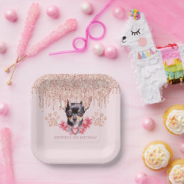 チワエレガントワとグリッター誕生日パーティー ペーパープレート