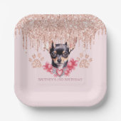 チワエレガントワとグリッター誕生日パーティー ペーパープレート (正面)