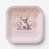 チワエレガントワとグリッター誕生日パーティー ペーパープレート (正面)
