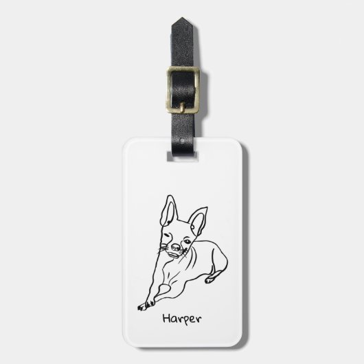 チワスタイリッシュワパーソナライズされた:ラインアートデコール ラゲッジタグ (正面縦)