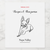 チワスタイリッシュワパーソナライズされた：ラインアートデコール ワインラベル (シングルラベル)