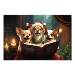 チワハスクリスマスカロリングフェスティバルホリデイ フォトプリント