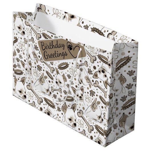 チワハ図解入りの、写真付きのシームレスパターン ラージペーパーバッグ (正面アングル)